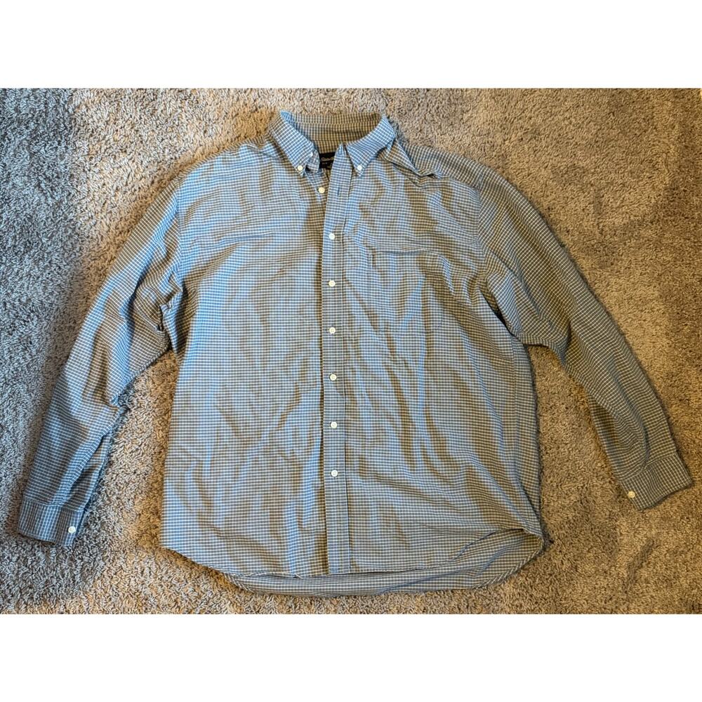 Eddie Bauer Button Down Shirt Men's Blue Plaid Long Sleeve Classic - XLT